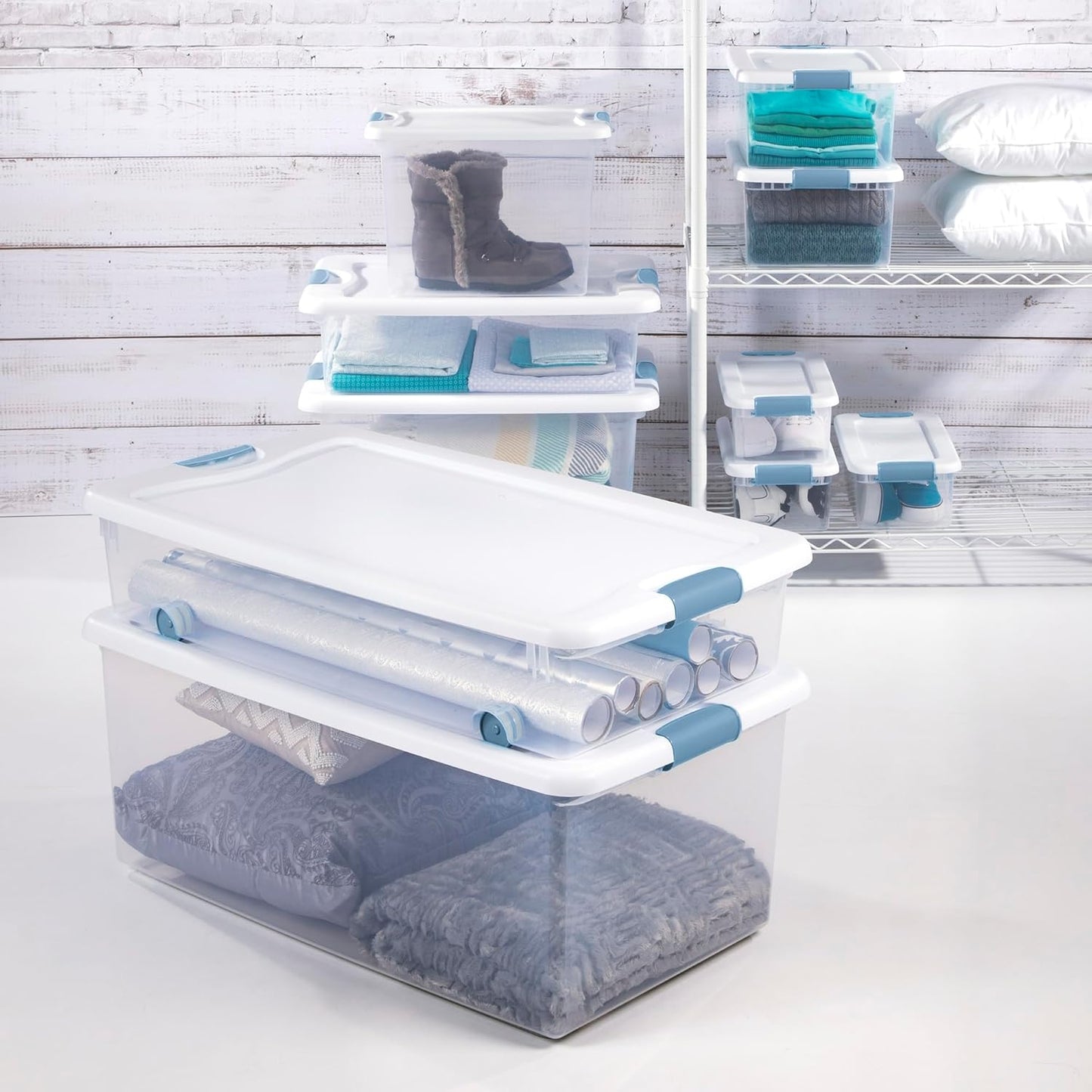 Stackable Storage Bin with Lid, Clear Plastic Design, Various specifications 6-15-25-32-64 106Quart
